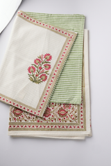 White Floral Hand Block Printed Cotton Bedsheet Set