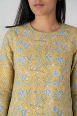 Yellow Hand Block Printed Cotton Kurta