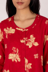 Red Floral Poplin Kaftan Top