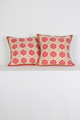 Pink Geometric Hand Block Printed Cotton Cushion Cover