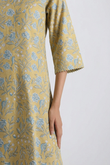 Yellow Hand Block Printed Cotton Kurta