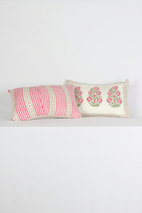 White Floral Hand Block Printed Cotton Cushion Cover