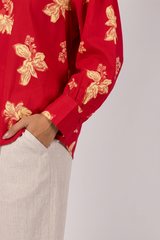 Red Floral Poplin Kaftan Top