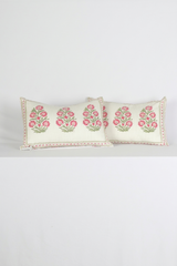 White Floral Hand Block Printed Cotton Cushion Cover