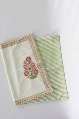 White Floral Hand Block Printed Cotton Bedsheet Set
