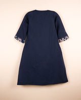 Blue Cotton Ikat V-Neck A-Line Kurta