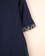 Blue Cotton Ikat V-Neck A-Line Kurta