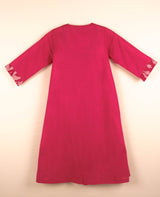 Pink Cotton Ikat V-Neck A-Line Kurta