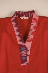 Maroon Cotton Ikat V-Neck A-Line Kaftan