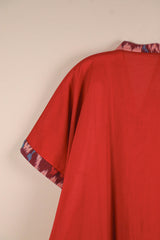Maroon Cotton Ikat V-Neck A-Line Kaftan