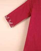 Pink Cotton Ikat V-Neck A-Line Kurta