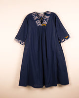 Blue Cotton Ikat V-Neck A-Line Kurta