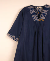 Blue Cotton Ikat V-Neck A-Line Kurta