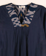 Blue Cotton Ikat V-Neck A-Line Kurta