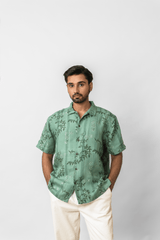 Green Botanical Printed Linen Shirt