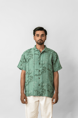 Green Botanical Printed Linen Shirt