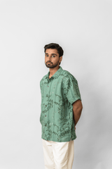 Green Botanical Printed Linen Shirt