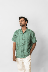Green Botanical Printed Linen Shirt