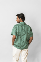 Green Botanical Printed Linen Shirt