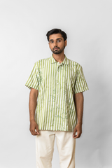 Green Striped Floral Linen Shirt