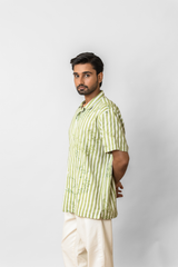 Green Striped Floral Linen Shirt