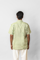 Green Striped Floral Linen Shirt