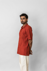 Red Micro-Geometric Printed Half-Sleeve Shirt