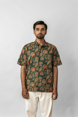Green Kalamkari Print Cotton Half-Sleeve Shirt
