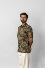 Green Kalamkari Print Cotton Half-Sleeve Shirt