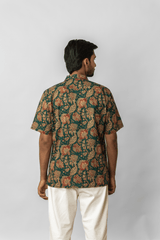 Green Kalamkari Print Cotton Half-Sleeve Shirt