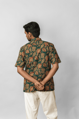 Green Kalamkari Print Cotton Half-Sleeve Shirt