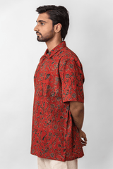 Red Ajrakh Print Cotton Shirt