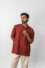 Red Ajrakh Print Cotton Shirt