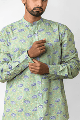 Light Green Hand Block Printed Cotton Shirt