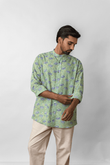 Light Green Hand Block Printed Cotton Shirt