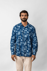 Blue Floral Printed Full-Sleeve Cotton Shirt