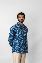 Blue Floral Printed Full-Sleeve Cotton Shirt