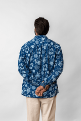 Blue Floral Printed Full-Sleeve Cotton Shirt