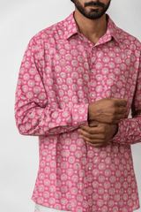 Pink Floral Block Printed Full-Sleeve Cotton Shirt