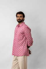 Pink Floral Block Printed Full-Sleeve Cotton Shirt