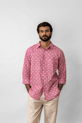 Pink Floral Block Printed Full-Sleeve Cotton Shirt