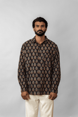 Black Cotton Ajrakh Block Printed Shirt