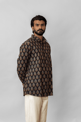 Black Cotton Ajrakh Block Printed Shirt