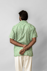 Green Floral Printed Short-Sleeve Cotton Shirt
