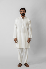 Off-White Dobby-Striped Cotton Kurta