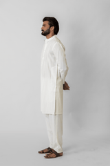 Off-White Dobby-Striped Cotton Kurta