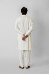 Off-White Dobby-Striped Cotton Kurta