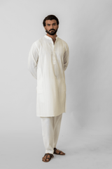 Off-White Dobby-Striped Cotton Kurta