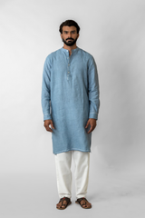 Blue Pure Linen Long Kurta