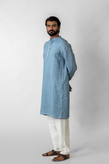 Blue Pure Linen Long Kurta